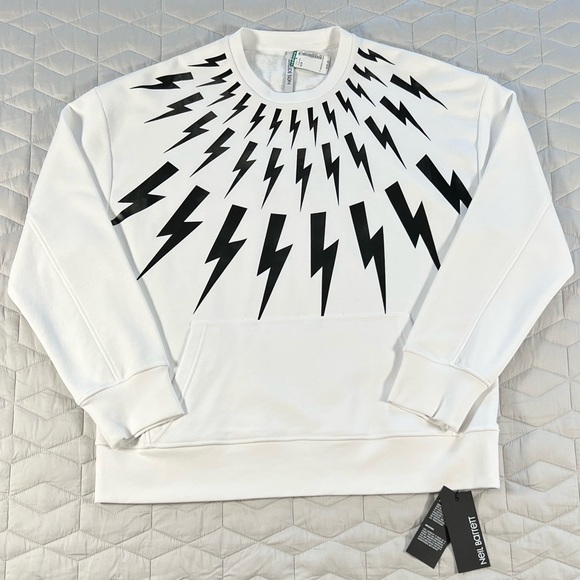 ⚡️NEIL BARRETT SS21 FAIR ISLE THUNDERBOLT CREWNECK SWEATSHIRT⚡️ - Picture 1 of 15